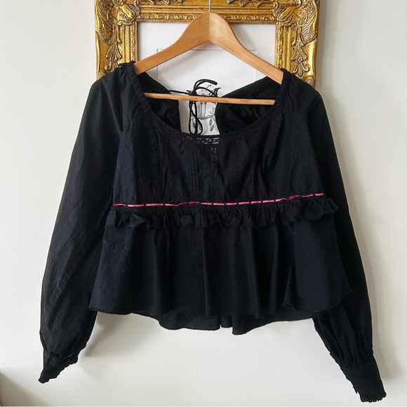 Free People Tops - Free People Cathleen Copped Blouse Gothic Smock Babydoll Ruffle Top